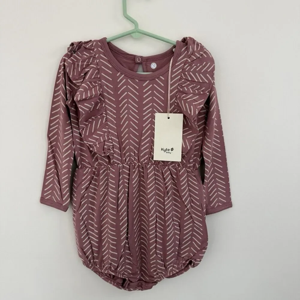 KYTE Baby Toddler Girls Long Sleeve Herringbone Bubble Romper Dusty Rose 3T NWT